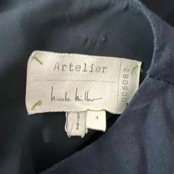 Nicole Miller Artelier Dress Women 4 Black Sleeveless Midi Drape Solid LBD Linen - Picture 5 of 14